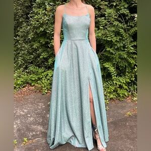 NWT Iridescent Blue Sparkly Maxi Prom Dress